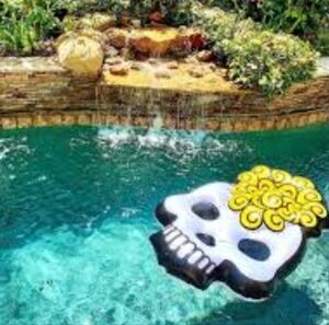 Amika 5 Ft Sugar Skull Pool Float with Yellow Swirls
